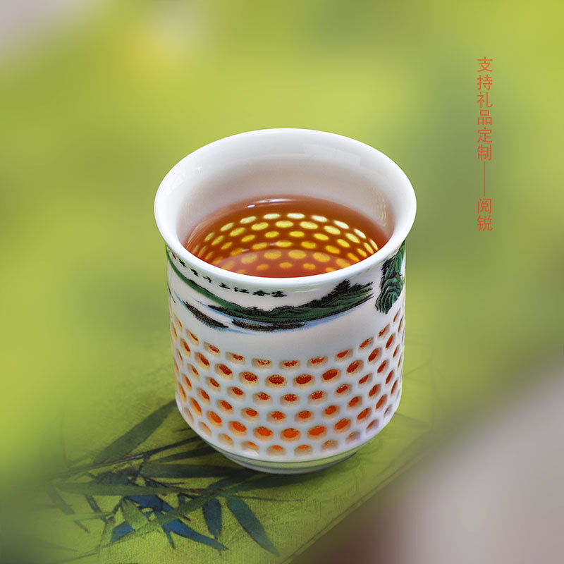 阅锐玲珑水杯 跨境开水品茗透视杯陶瓷泡茶杯家用办公室100ml饮杯