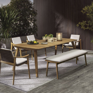 Outdoor Teak Table and Chair Combination Villa Courtyard Terrace Leisure Rattan Chair Outdoor Garden Chinese Rattan Anti-Corrosion Dining Table