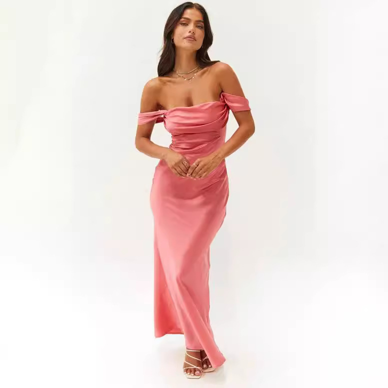 2023 Spring and Summer European and American New Ins Strapless Satin Hip Backless Women's Dress Evening Dress