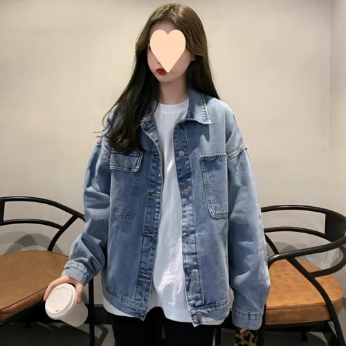 Spring and Autumn 2025 Short denim jacket for women, Korean style retro loose student long-sleeved top coat trendy