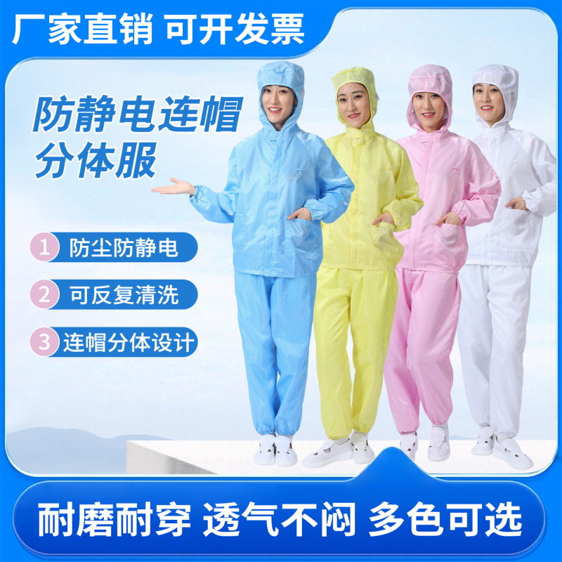 Anti-Static Hooded Two-Piece Suit for Work Workshop, Unisex, Suitable for Electronics Factory Cleanroom, Anti-Static Dust-Free Clothing