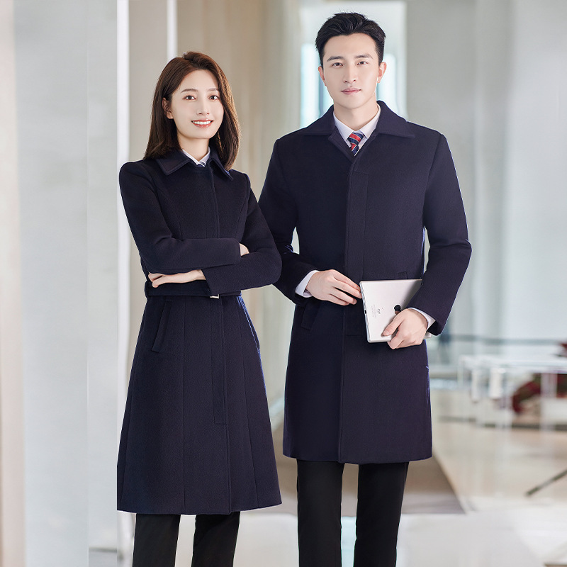 Shun Wool 양면 울 코트 남성 및 여성 영업 사무소 관리 작업복 현장 서비스를위한 겨울 롱 울 코트