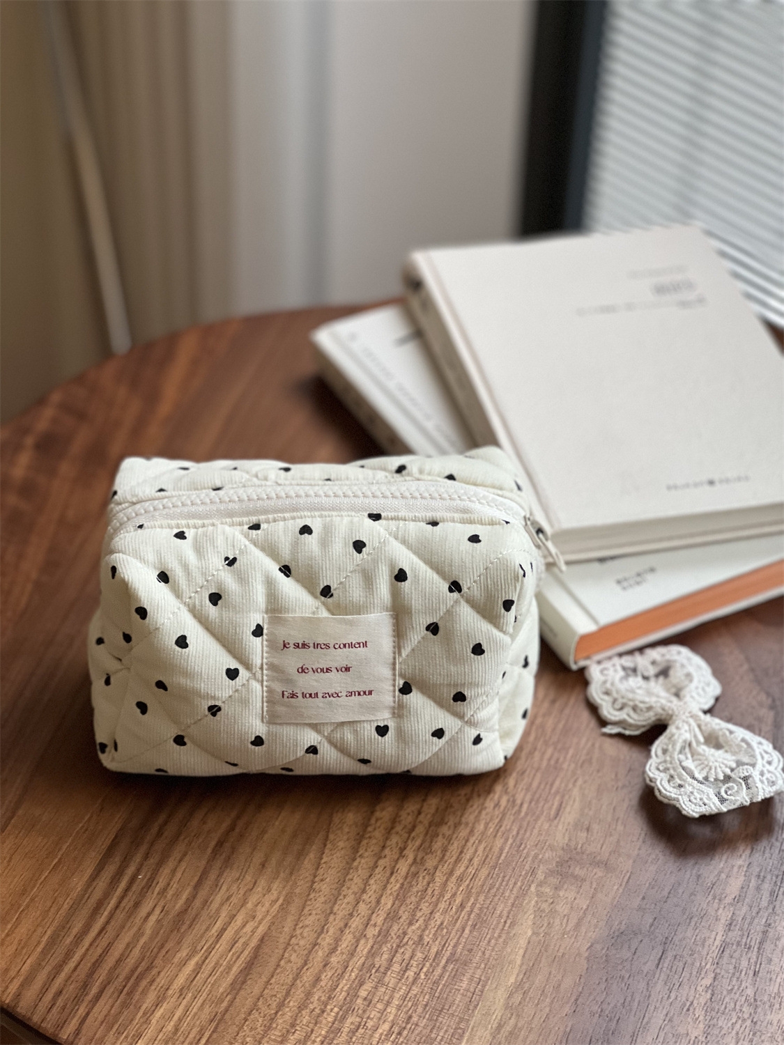 30g Weight Canvas Lining Material Zipper Closure Type / Strap Type Cosmetic Bag Bags Type Holiday, Daily Occasion Corduroy Material Heart Shape, Flower Pattern All Seasons Season Women's Gender Classic Style Style Square Shape Classic Style Heart Shape Flower Corduroy Square Makeup Bags 9