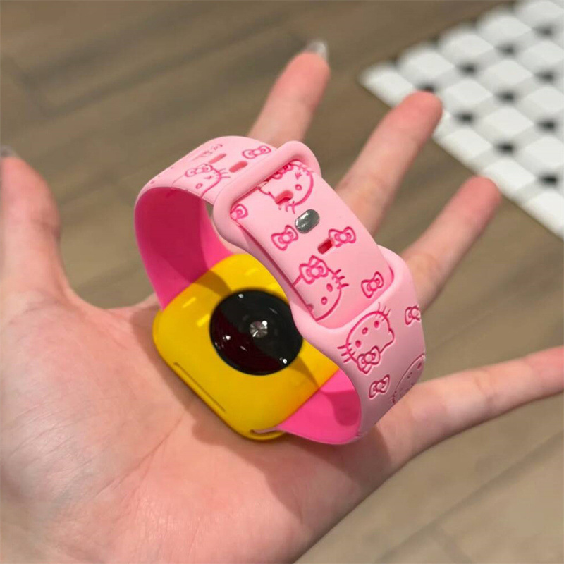 Embossed Color-Blocked Kt Cat Silicone Iwatch11 Strap Suitable for Apple Watch Apple S10 Watch Strap 9Th Generation Se