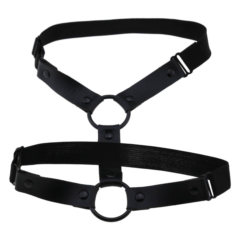 Эластичный кожаный аксессуар для ног в стиле Харадзюку: двойной ряд, сексуальный, для дерзких девушек, в стиле аниме, простой черный круг, подвязка для ног