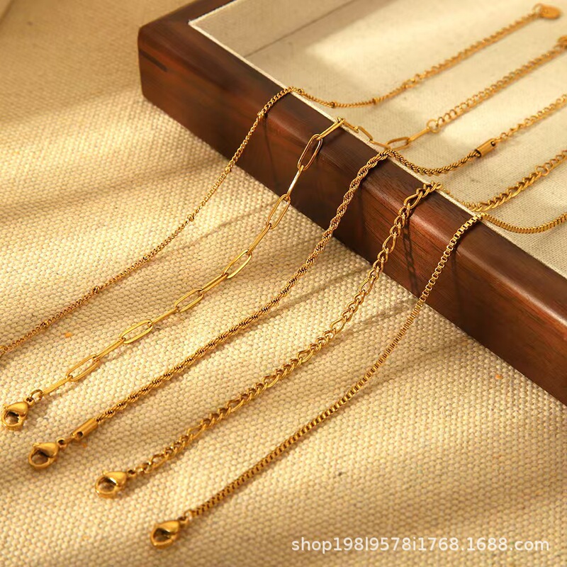 Ins Style Retro Cross-Border New Anklet Plated with 18K Stainless Steel Twist Chain Blade Chain Figaro Simple Women's Foot Jewelry Ins Style Retro Cross-Border New Anklet Plated with 18K Stainless Steel Twist Chain Blade Chain Figaro Simple Women's Foot Jewelry