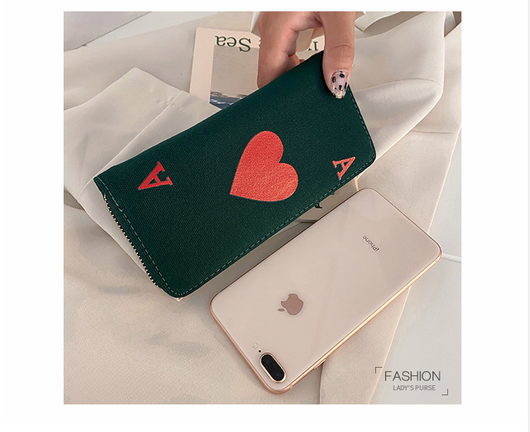 Streetwear Style Square Shape Women's Letter Heart Shape Canvas Zipper Wallets