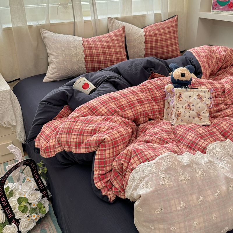 新款A类母婴亲肤少女风花边四件套皱皱纱床单被套宿舍三件套床品4|undefined
