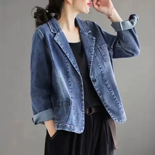 Весенне-осенняя джинсовая куртка ретро в стиле Кореи для отдыха, oversize, светло-голубой