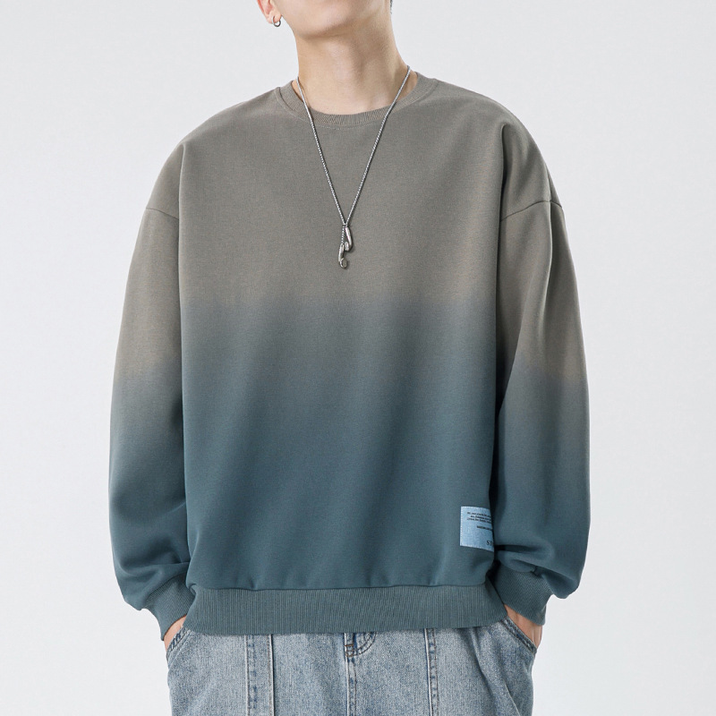 Yinghai Pengyun Men's Basic Gradient Round Neck Sweatshirt Men's Spring and Autumn New Suspender Dyeing Loose Trendy Brand Men's Sweatshirt