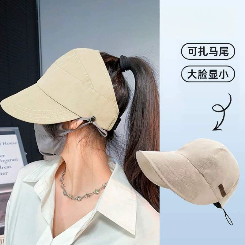Женская шляпа-козырек от солнца, новый стиль 2025 года, можно завязать в высокий хвост, можно носить маску, широкополая бейсболка, панама.