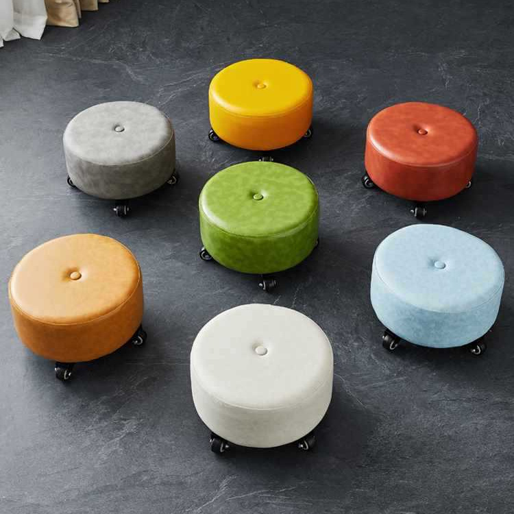 Small Stool with Swivel Wheels for Home Use, Low Stool for Cleaning Seams, Round Floor Stool for Living Room, Toddler Sofa Stool Chair
