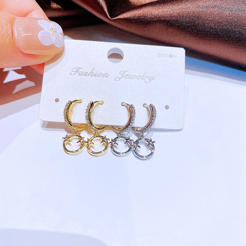 Fashion Earrings Refined Zircon Micro Inlaid Star Smiley Face Ear Clip Earrings Wholesale