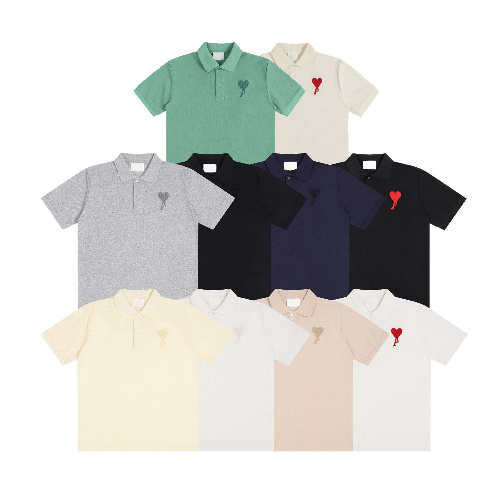 Ami Men's and Women's Same Style Polo Shirt Classic Heart Simple Cotton Short-Sleeved French Lazy Casual Loose Top