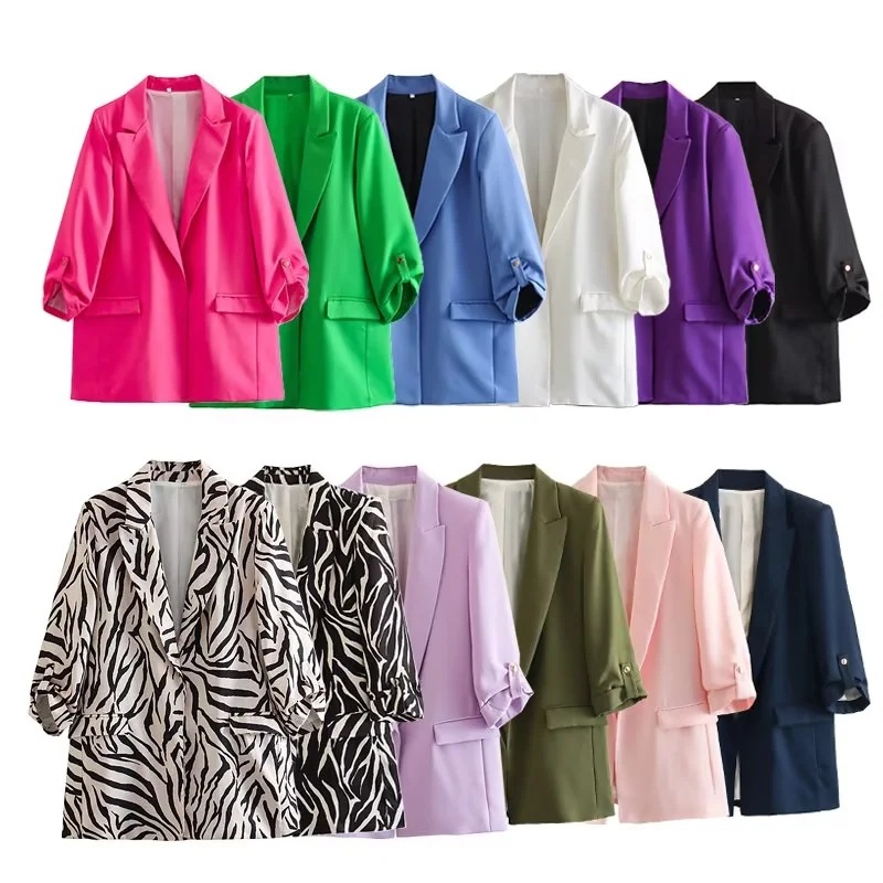 Y2K 2024 Xia Xin Pin Feng Donna Abbigliamento Maniche pieghevoli Casual Piccolo Cappotto Western Suit E47143_voghion.com