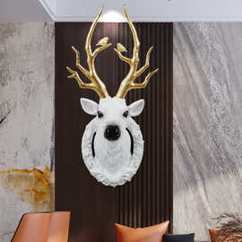 仿真白色鹿头壁挂欧式复古客厅壁炉墙壁装饰挂件现代简约背景墙饰