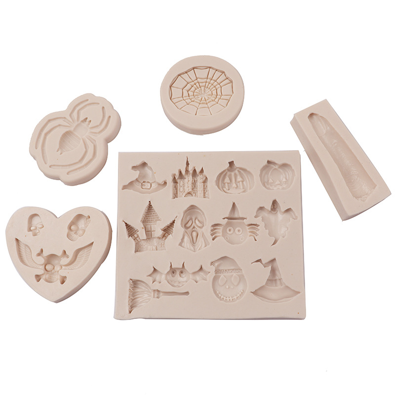 Halloween de vestir dedo fondant molde de silicona calabaza cráneo casa embrujada pastel de chocolate molde para hornear