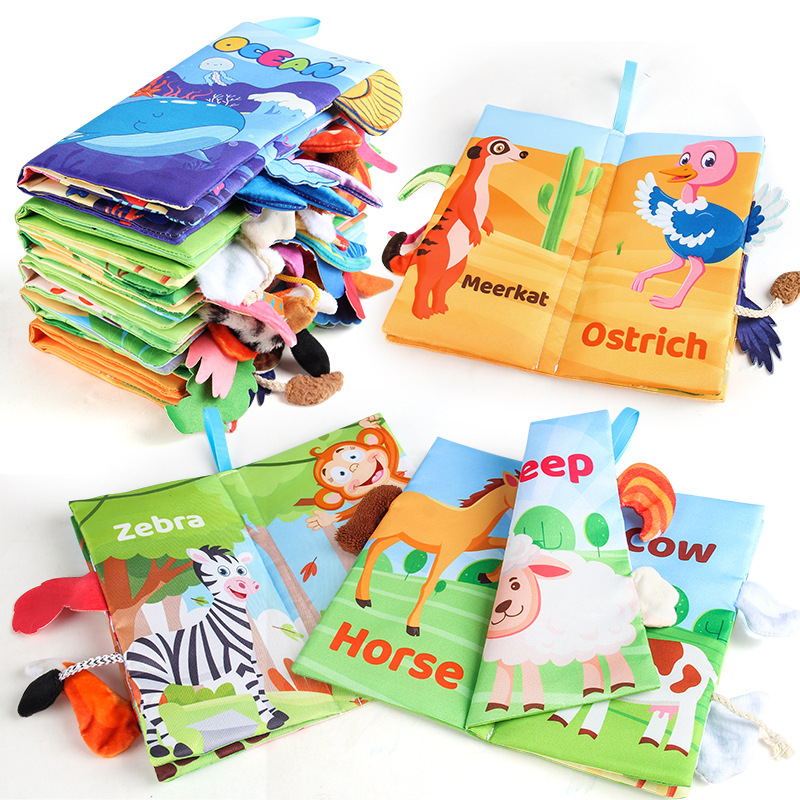 Bebés de educación temprana animal cola bebé libro de tela animal marino libro de palma animal forestal libro de tela juguete transfronterizo