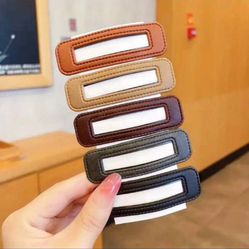 韓国版新型キャンディカラーpu皮質bbクリップファッション少女菱格楕円ヘアクリップ後頭部ヘアークリップ女|undefined