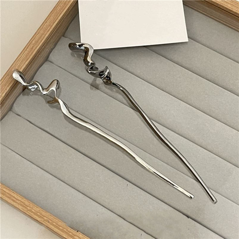 Simple Metal Hairpin Women's Modern Daily Back-of-the-Head Plate Hair Hairpin High-grade Feeling Ball Hair Hairpin Headwear Summer