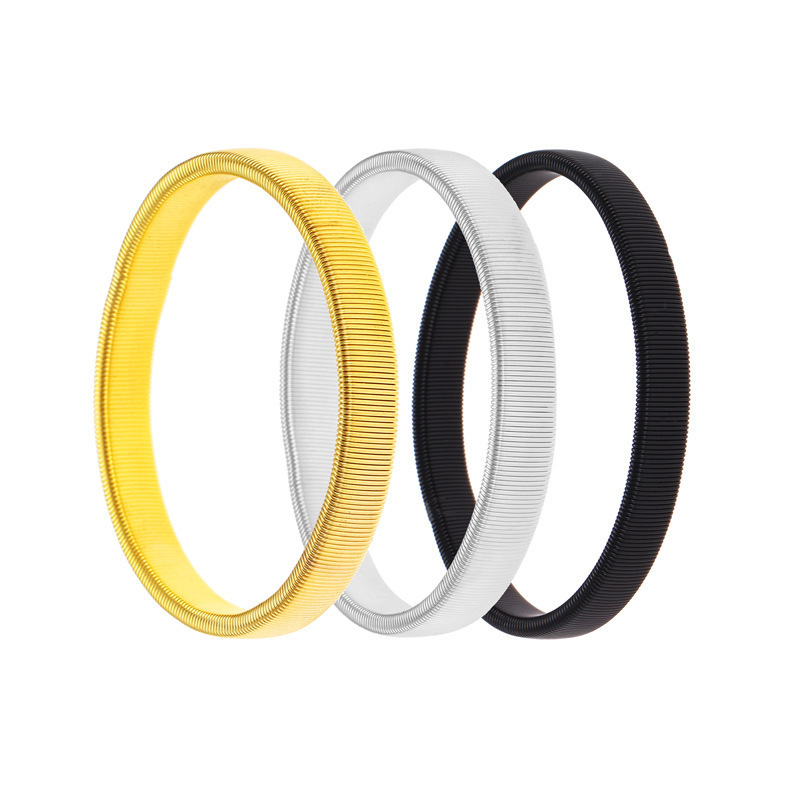 Amazon's Hot-Selling European and American Stylish Exaggerated Men's Metal Spring Elastic Elastic Bracelet Bracelet Arm Ring Sleeve Cuffs