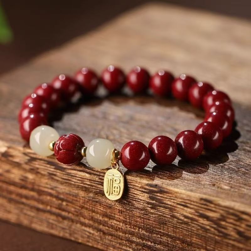 Natural Cinnabar Lotus Fortune Bracelet with Low Containment, Purple Gold Wealth-Attracting and Blessing-Bringing Bracelet Gift Jewelry