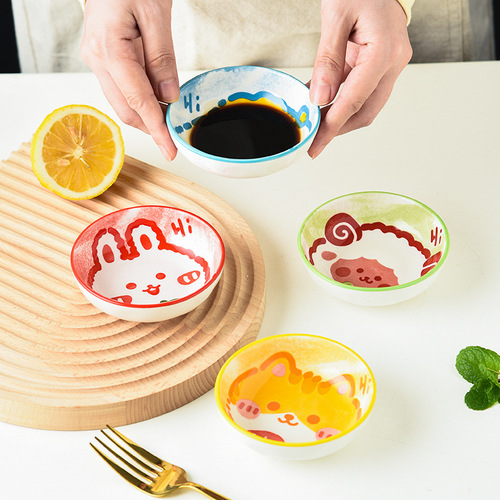Seabed tableware ceramic taste dish soy sauce dipping dish round underglaze color household cartoon small dish dumpling vinegar dipping dish
