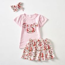 2025春夏女童T恤碎花短裙套装夏款儿童小花短袖裙三件套中小童