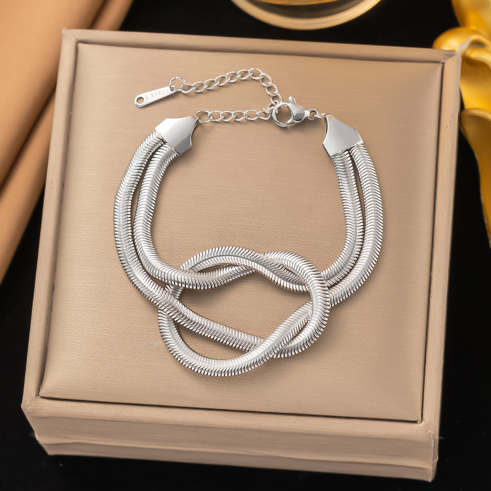 39【e165】knotted snake bone chain bracelet steel color