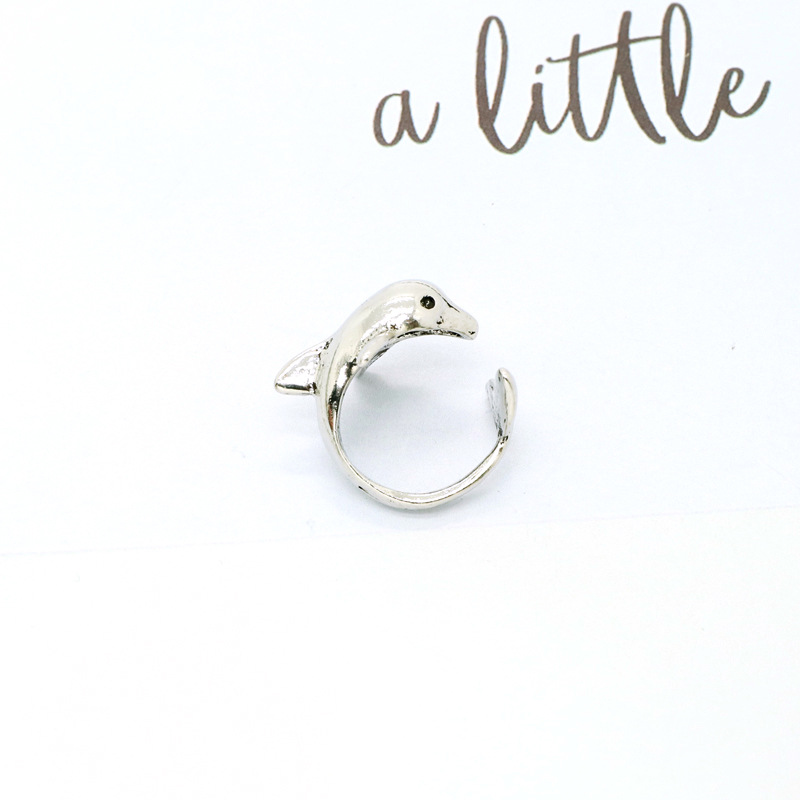 Cross-border Jewelry Simple Open Animal Ring Your Female Retro Fashion Trend Cute Metal Little Dolphin Ring display picture 5