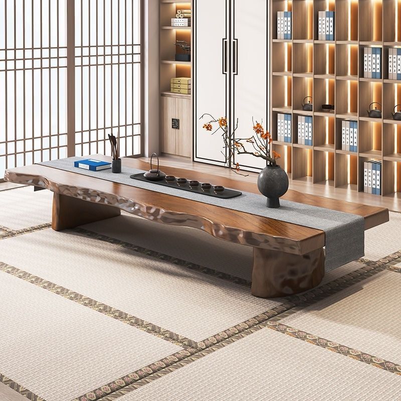 Mesa y silla de té de tatami de madera sólida combinación de tabla de té de madera de tronco, mesa de té Zen, mesa larga, mesa baja, balcón, nuevo medio image 7