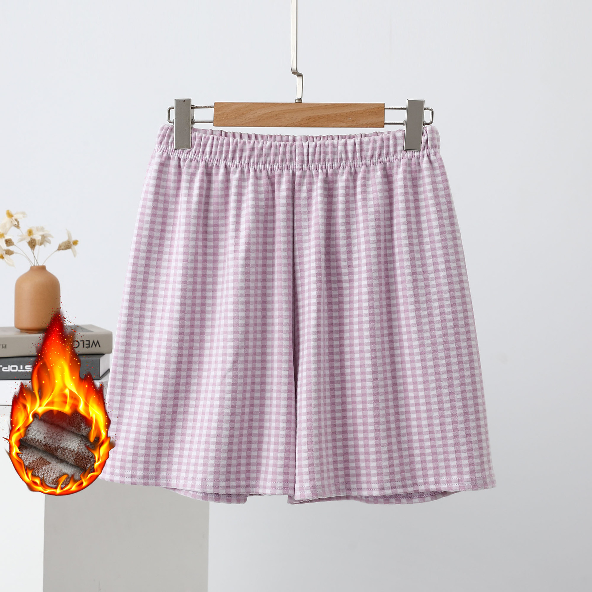 新しい格子の半ズボンの女性の夏の薄い金のキャンディーの色の韓国版の綿の布の運動の高い腰のゆったりしているカジュアルなストレートの睡眠のズボン