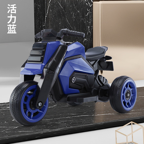 The new children's electric three-wheel motorcycle can sit on a little boy and girl's two-person charging remote control music and lighting battery car
