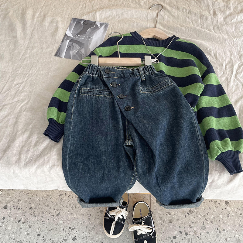 Boys' Jeans Spring and Autumn New Fashion Unstructured Girls' Baby Washed Cotton Stylish Versatile Children Pants Trendy