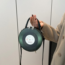 跨境小众设计包包女ins风复古唱片造型斜挎包搞怪外贸通勤小圆包