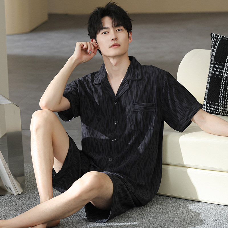 Men's Pajamas Men's Summer Ice Silk 2025 New Short-Sleeved Thin Large Size Youth Home Wear Suit Summer