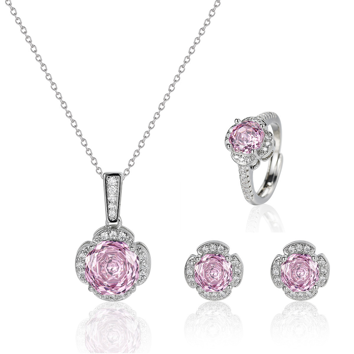 Amazon nuevo Seiko Rose Chepa Paracha collar de zircon pendientes anillo de tres piezas al por mayor
