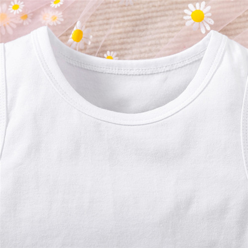 European and American-style kids' summer outfit set: New collection—children's daisy-patterned suit, waistcoat, and wide-leg pants—three-piece set