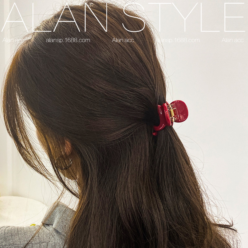 4mm厚さ韓国ins高馬尾中号クリップ中国赤フランス金標タコ高級感ヘアクリップ|undefined