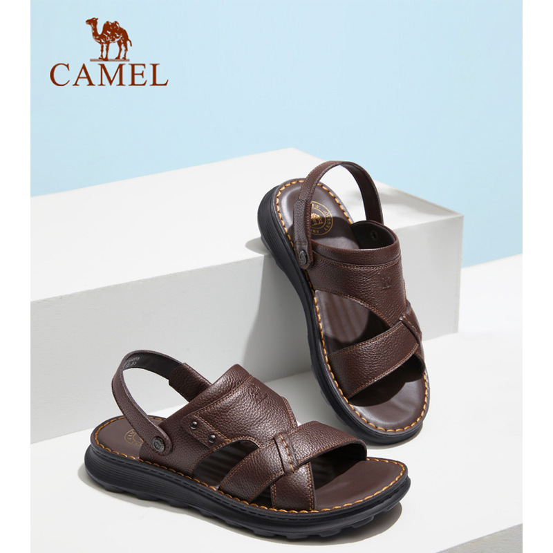 Camel Men's Shoes Sandals 2025 Summer New Genuine Leather Business Men's Sandals Two-Piece Breathable Dad Beach Shoes