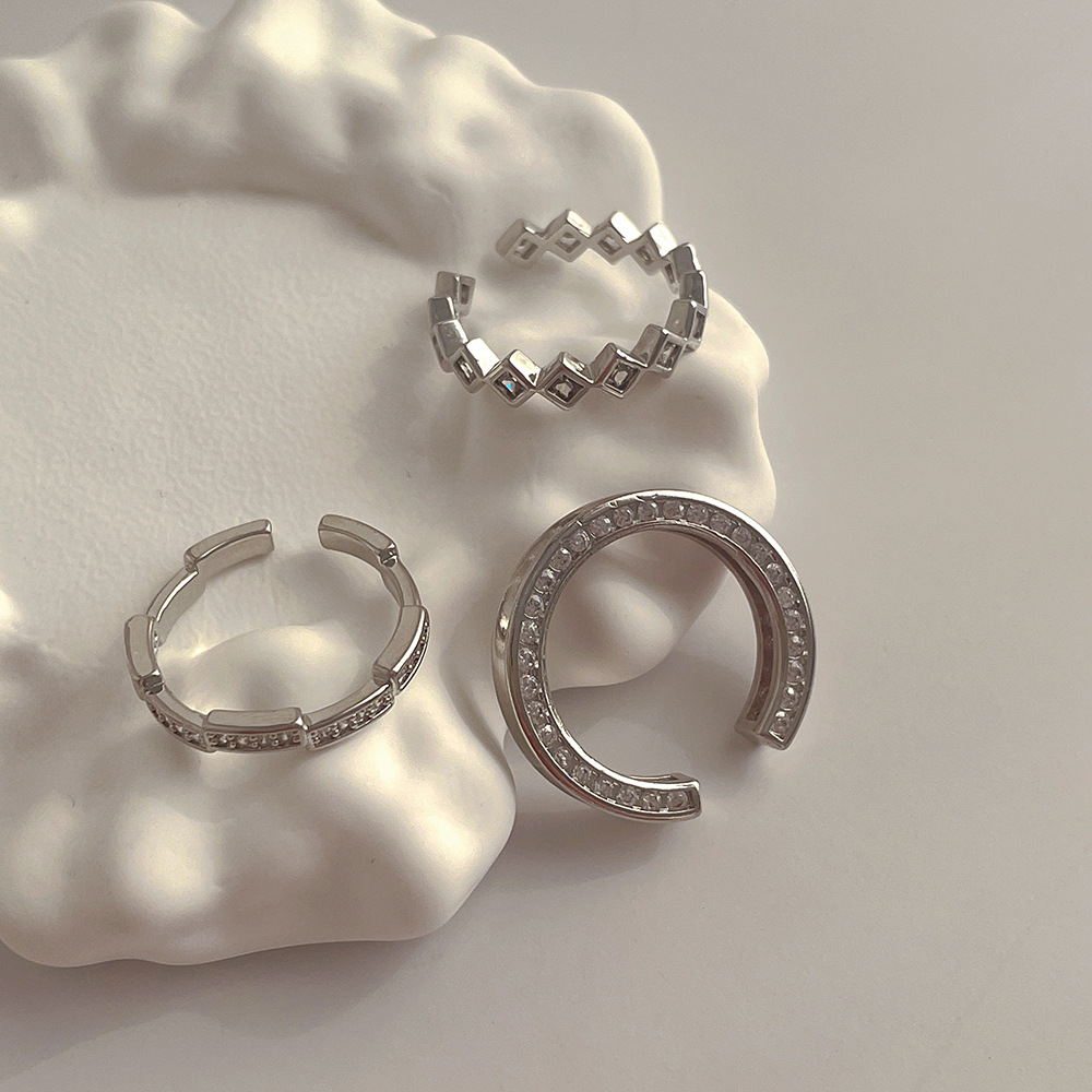 Retro Geometric Copper Inlaid Zircon Rings