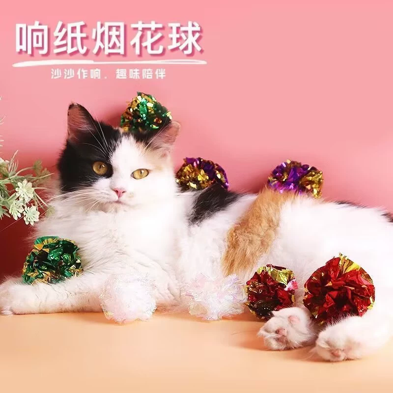 Игрушки для домашних животных Звук Бумага Фейерверк Мяч Игрушки для кошек Новый Цвет Оловянная Бумага Звук Кошка Игрушка Мяч Pet Cat Принадлежности