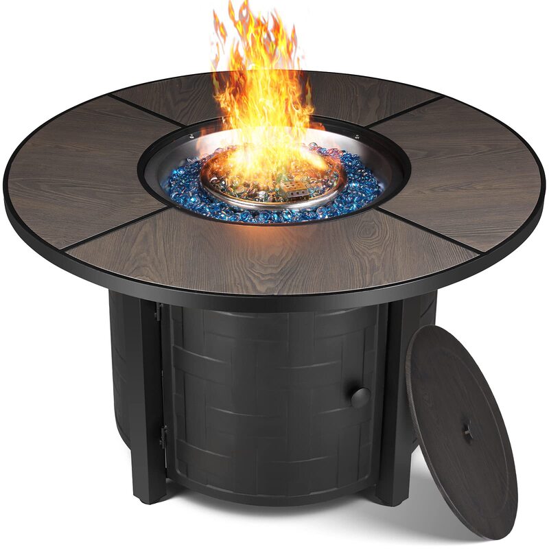 Acrylic Gas Stove Table 50,000Btu with Cover, Waterproof Cover, and Blue Fireproof Glass for Outdoor Patio Heating
