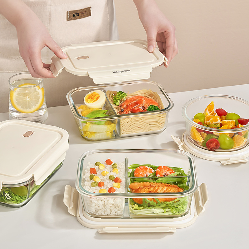 Caja de almuerzo rectangular para el trabajo, caja de frutas, caja de almuerzo con cubierta, caja de almuerzo de vidrio de alto silicio de silicio, horno de microondas, tazón de calentamiento