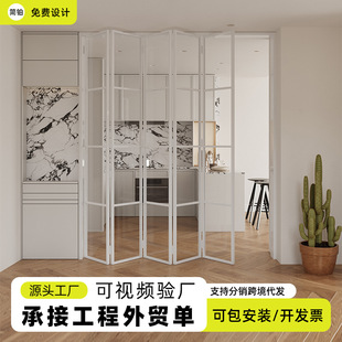 Customized Retro Green Folding Door Partition Door Sliding Door Kitchen Living Room Balcony Bathroom Aluminum Alloy Glass Door