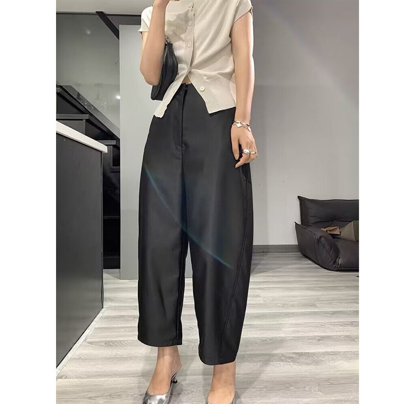 Silk and Wool Blend Curved Banana Pants, High-Waisted Cropped Pants, Loose-Fitting Commuter Pants for Women, Spring and Autumn