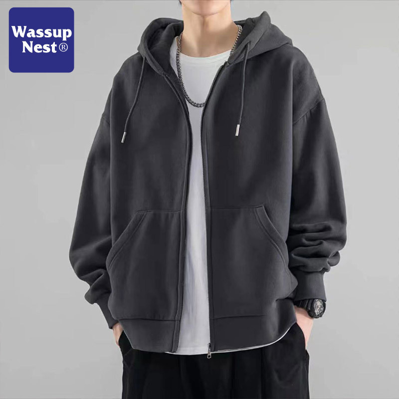 Wassup Cardigan Sweatshirt Men's Autum and Winter Red Spring and Autum Jacket Men's Hooded Velvet Top Autum Outwear Wassup Cardigan Sweatshirt Men's Autum and Winter Red Spring and Autum Jacket Men's Hooded Velvet Top Autum Outwear