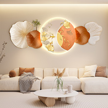 新款奶油风客厅床头LED发光装饰画壁画石来运转砂岩高级感墙挂画