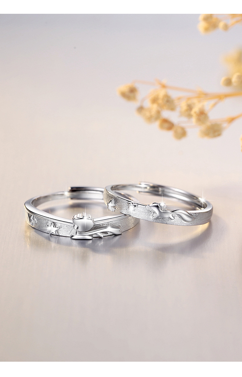 Daily, Date Occasion 925 Sterling Silver Material Little Prince, Fox Pattern 925 Sterling Silver Little Prince Fox Rings