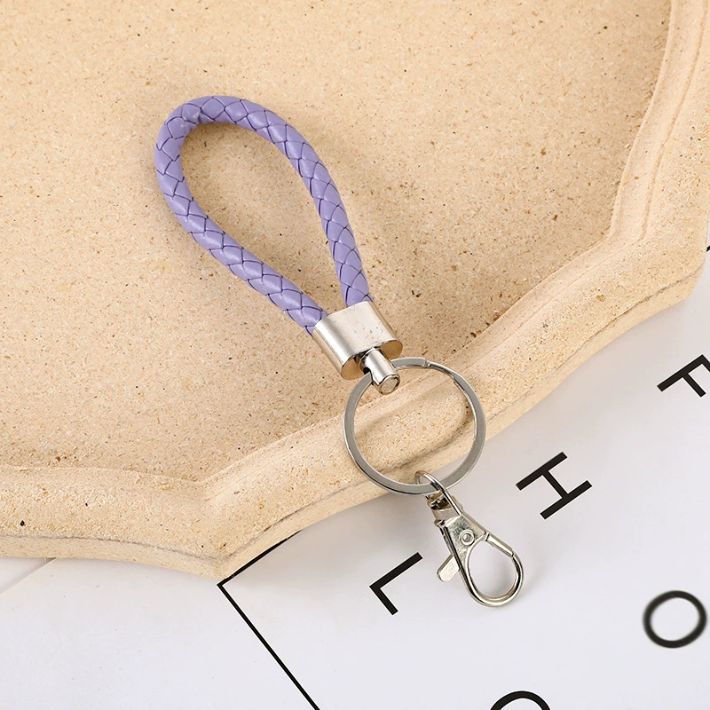 Keychain key ring, braided leather-style loop with metal hook, multicolor options